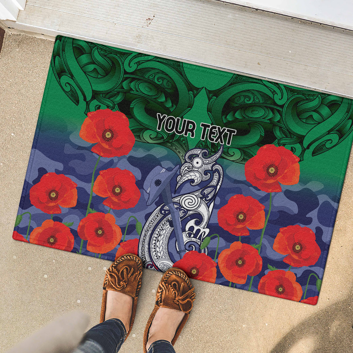 Custom Warriors Rugby ANZAC Rubber Doormat Gallipoli Soldier With Aboriginal Art