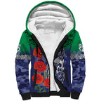 Custom Warriors Rugby ANZAC Sherpa Hoodie Gallipoli Soldier With Aboriginal Art