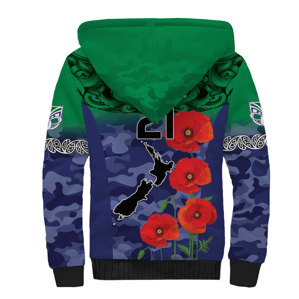 Custom Warriors Rugby ANZAC Sherpa Hoodie Gallipoli Soldier With Aboriginal Art