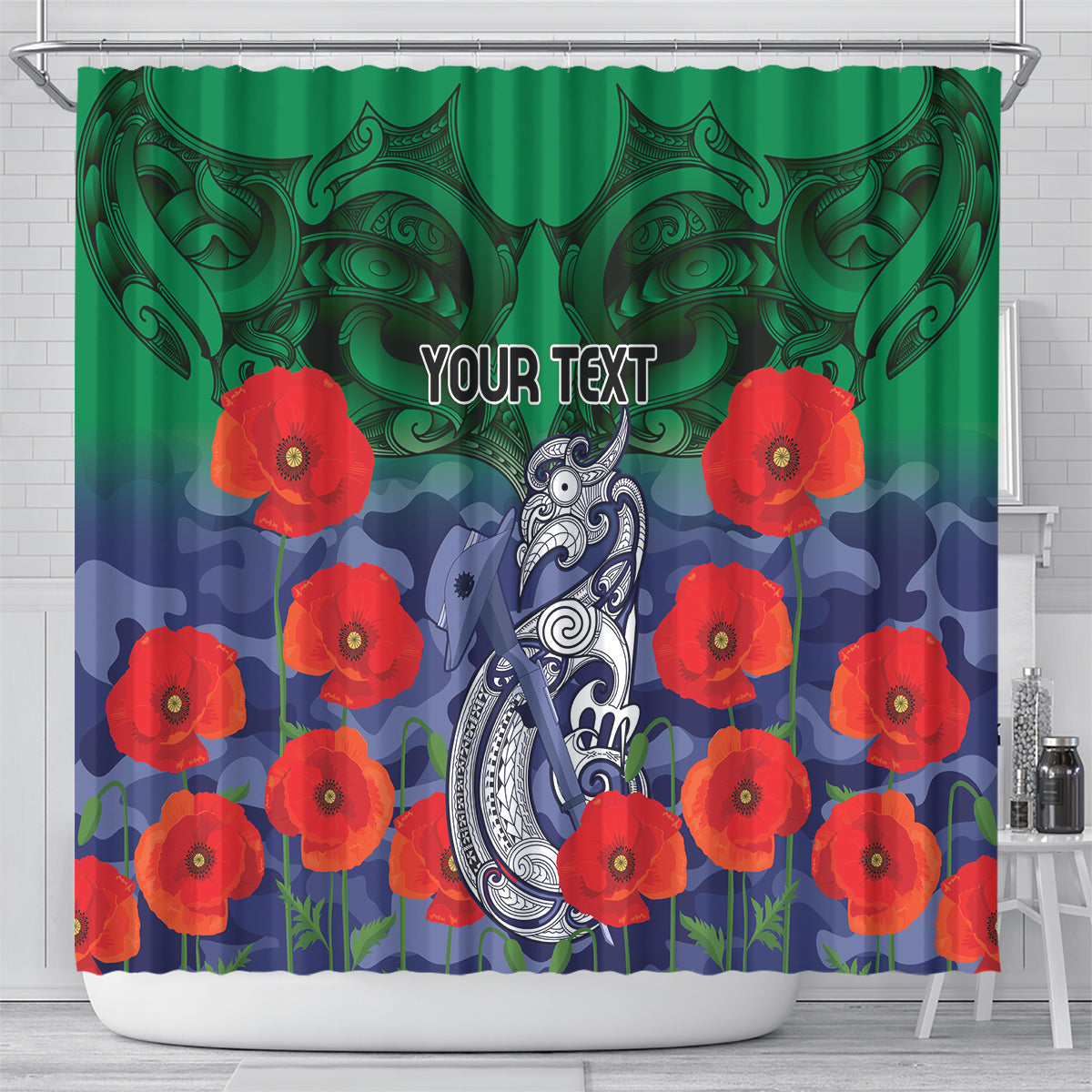 Custom Warriors Rugby ANZAC Shower Curtain Gallipoli Soldier With Aboriginal Art