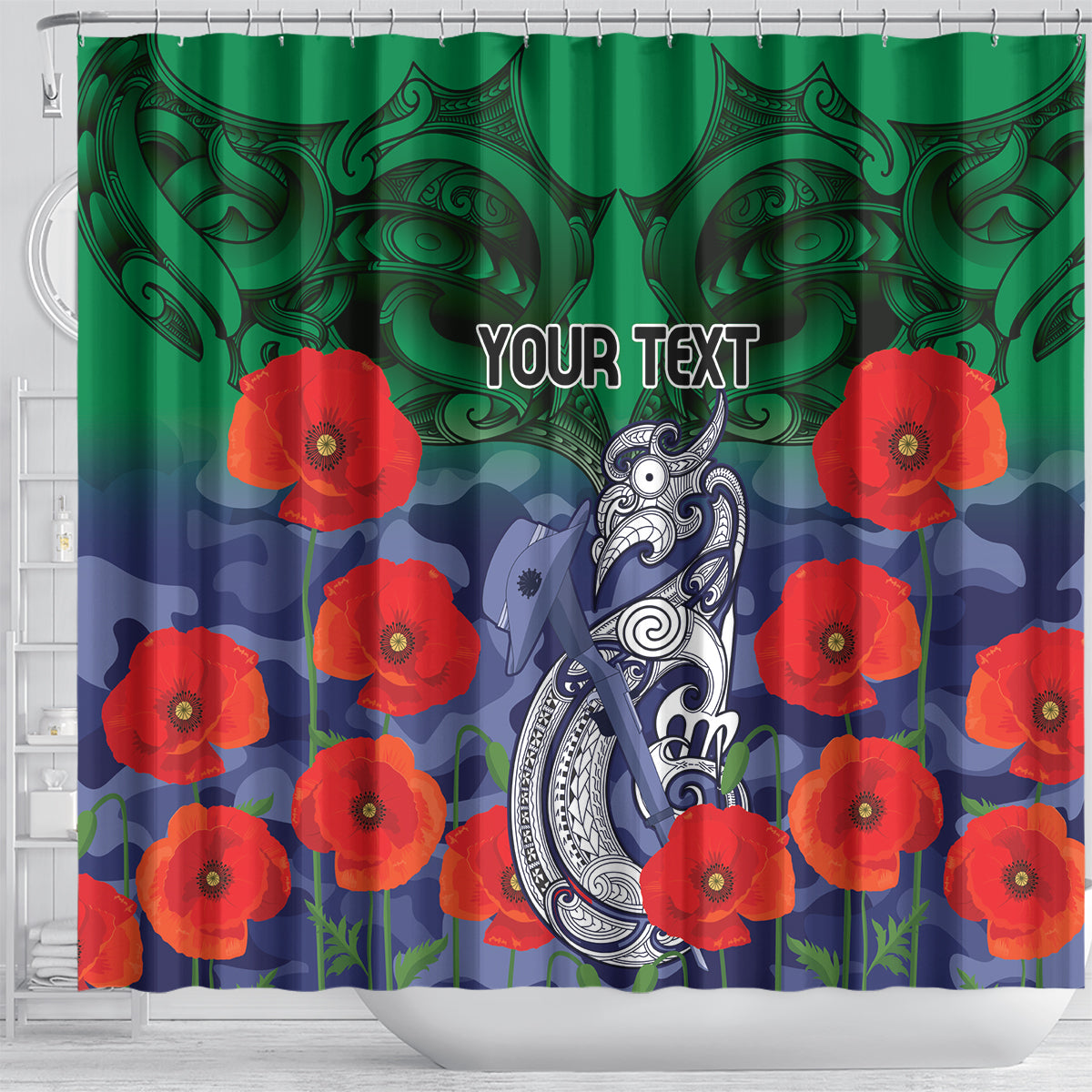 Custom Warriors Rugby ANZAC Shower Curtain Gallipoli Soldier With Aboriginal Art