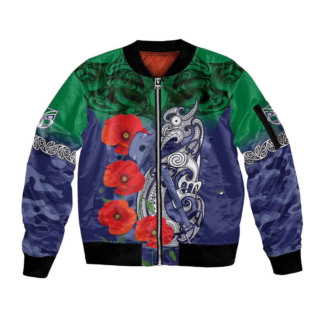 Custom Warriors Rugby ANZAC Sleeve Zip Bomber Jacket Gallipoli Soldier With Aboriginal Art