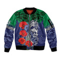 Custom Warriors Rugby ANZAC Sleeve Zip Bomber Jacket Gallipoli Soldier With Aboriginal Art
