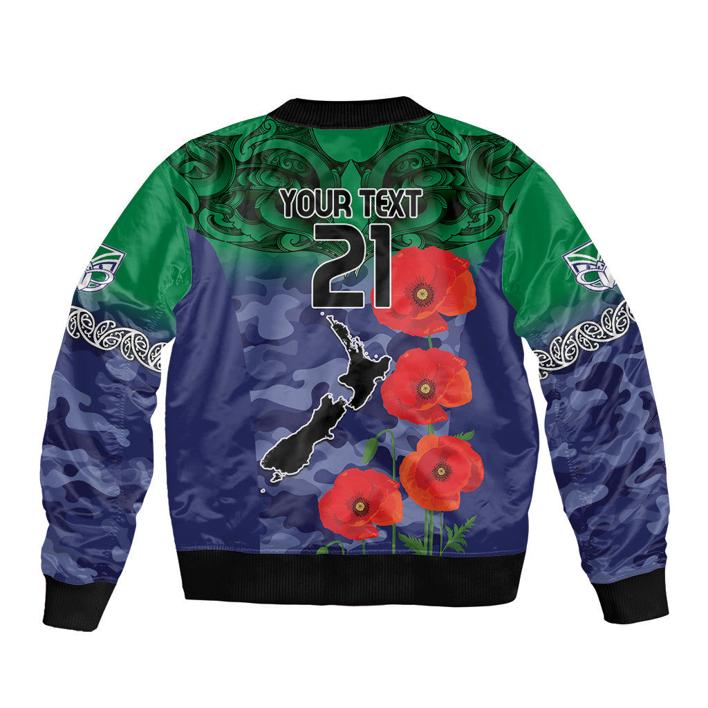 Custom Warriors Rugby ANZAC Sleeve Zip Bomber Jacket Gallipoli Soldier With Aboriginal Art