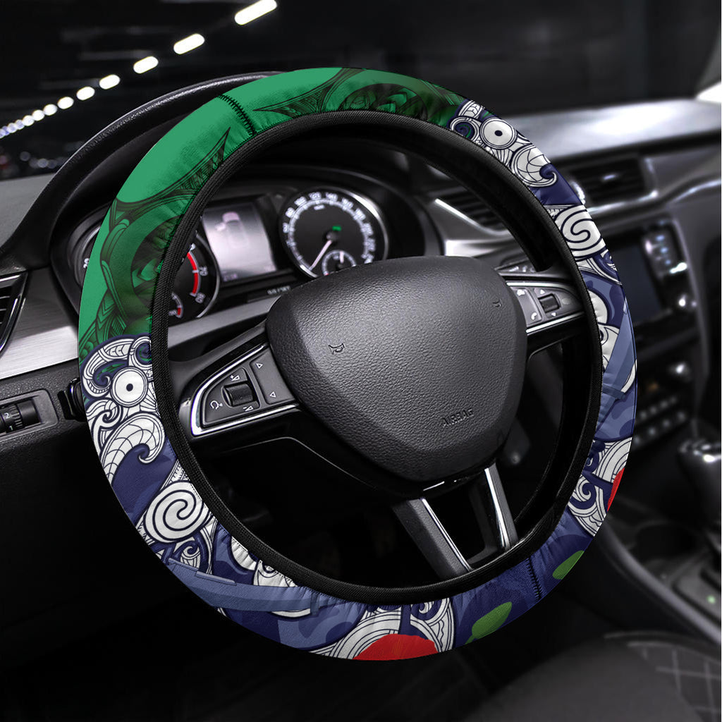 Custom Warriors Rugby ANZAC Steering Wheel Cover Gallipoli Soldier With Aboriginal Art