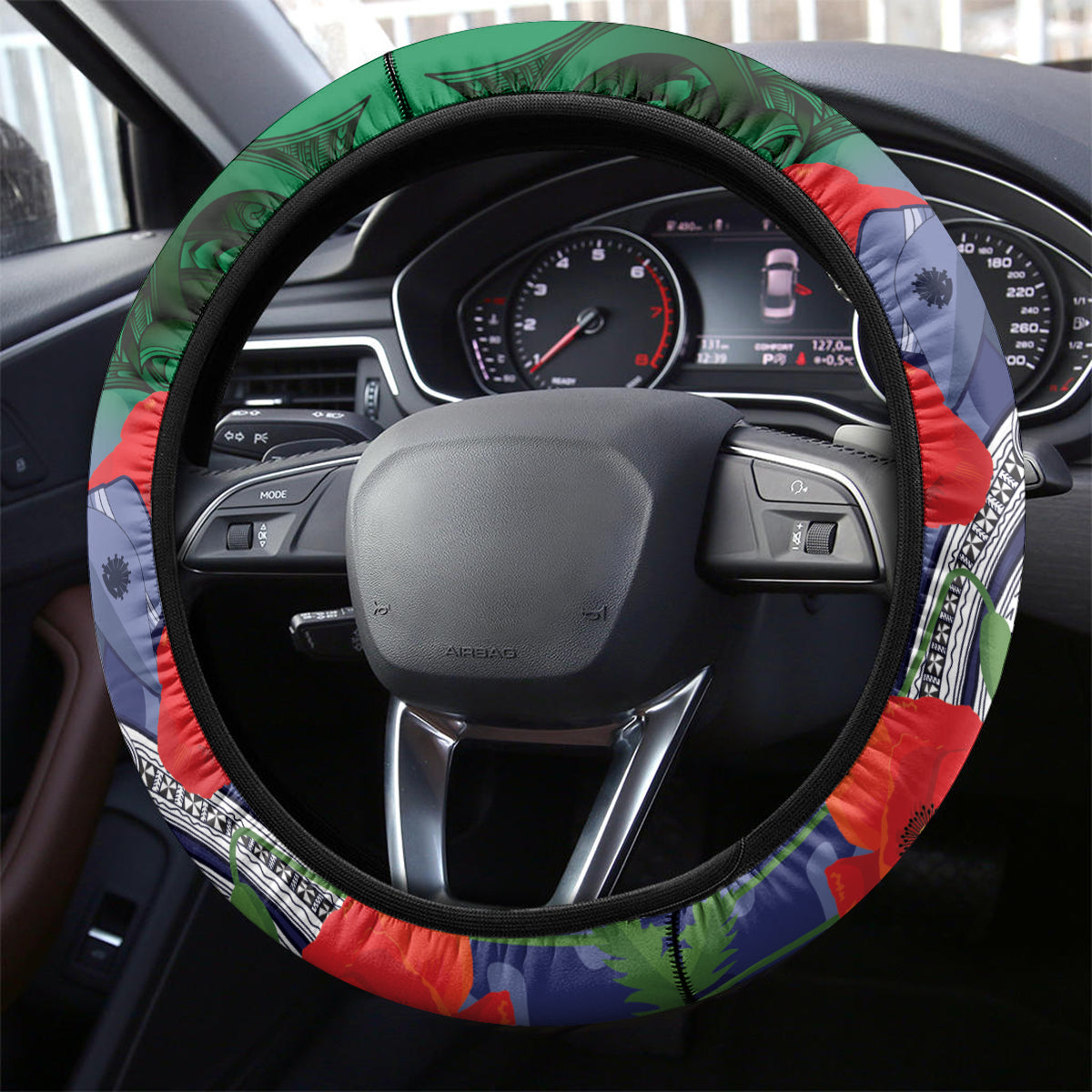 Custom Warriors Rugby ANZAC Steering Wheel Cover Gallipoli Soldier With Aboriginal Art