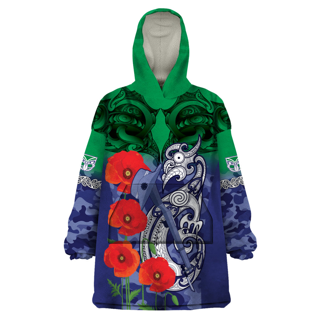 Custom Warriors Rugby ANZAC Wearable Blanket Hoodie Gallipoli Soldier With Aboriginal Art