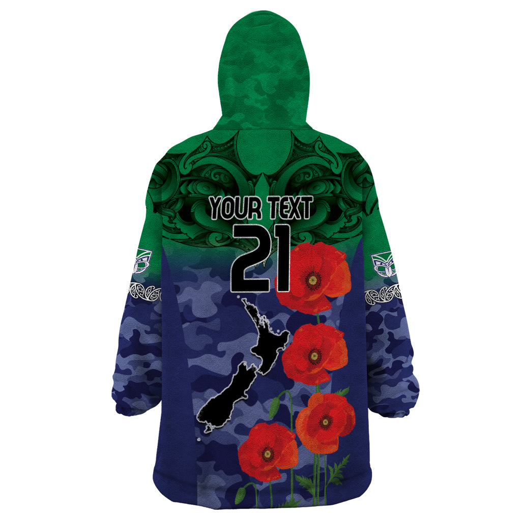 Custom Warriors Rugby ANZAC Wearable Blanket Hoodie Gallipoli Soldier With Aboriginal Art