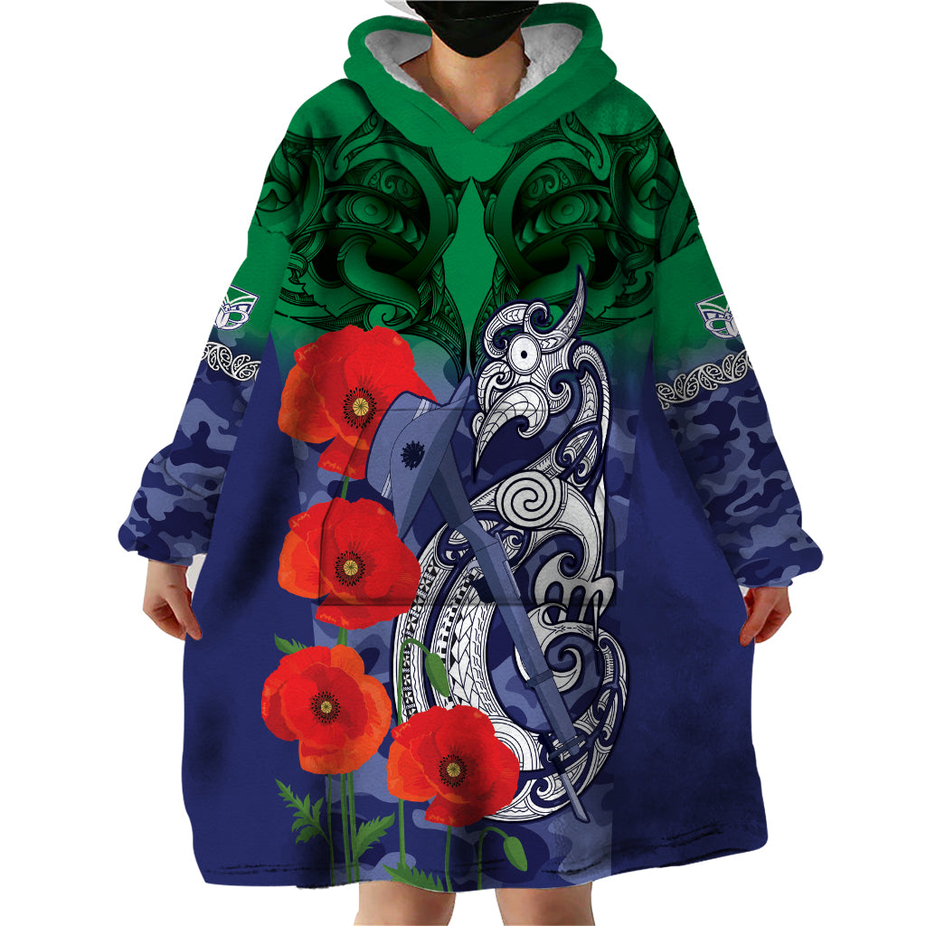 Custom Warriors Rugby ANZAC Wearable Blanket Hoodie Gallipoli Soldier With Aboriginal Art