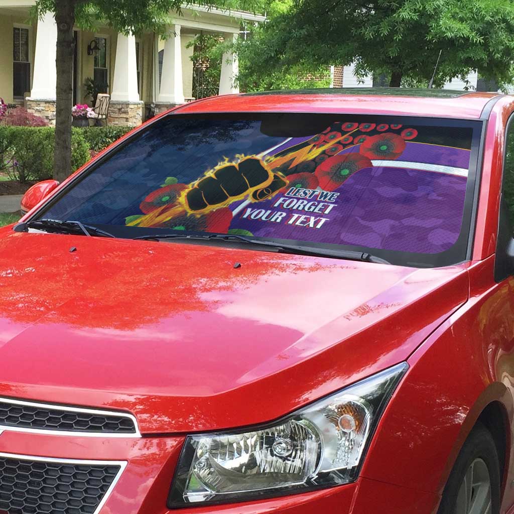 Melbourne Storm ANZAC Personalised Auto Sun Shade Lest We Forget Poppy Camo