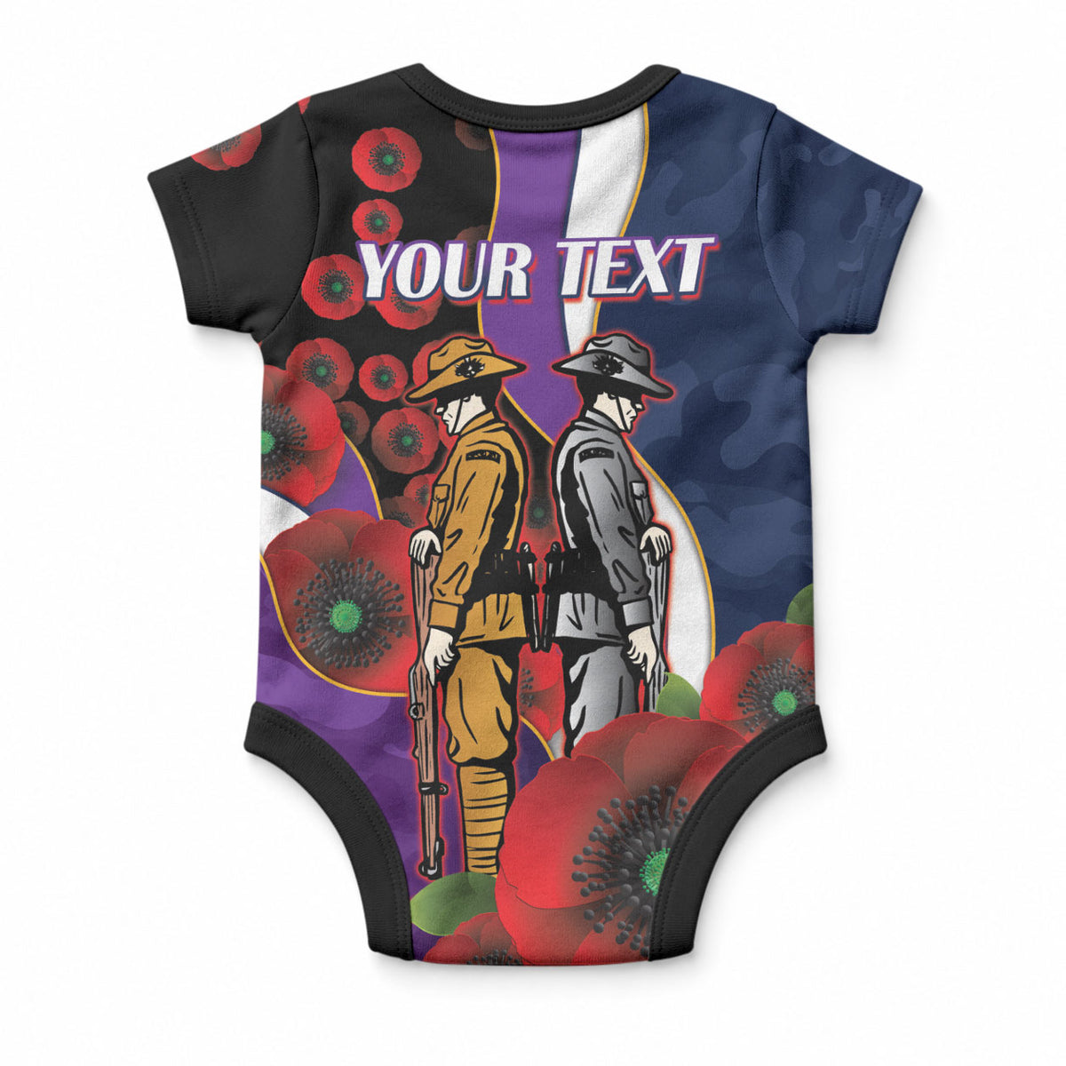Melbourne Storm ANZAC Personalised Baby Onesie Lest We Forget Poppy Camo