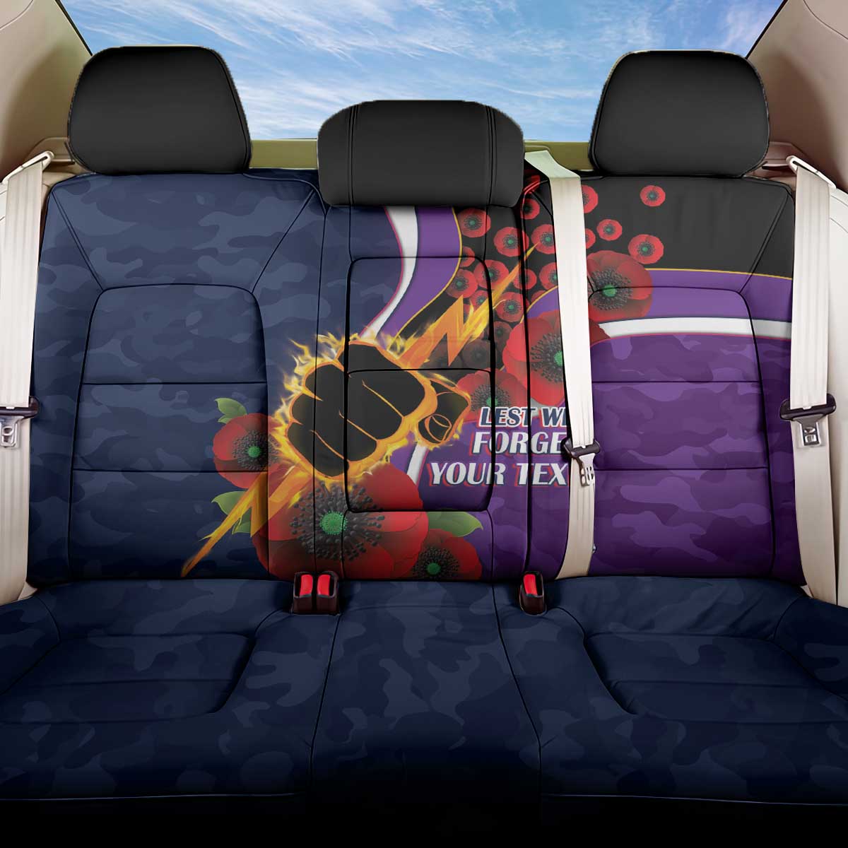 Melbourne Storm ANZAC Personalised Back Car Seat Cover Lest We Forget Poppy Camo