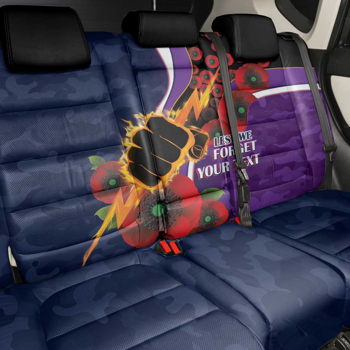 Melbourne Storm ANZAC Personalised Back Car Seat Cover Lest We Forget Poppy Camo