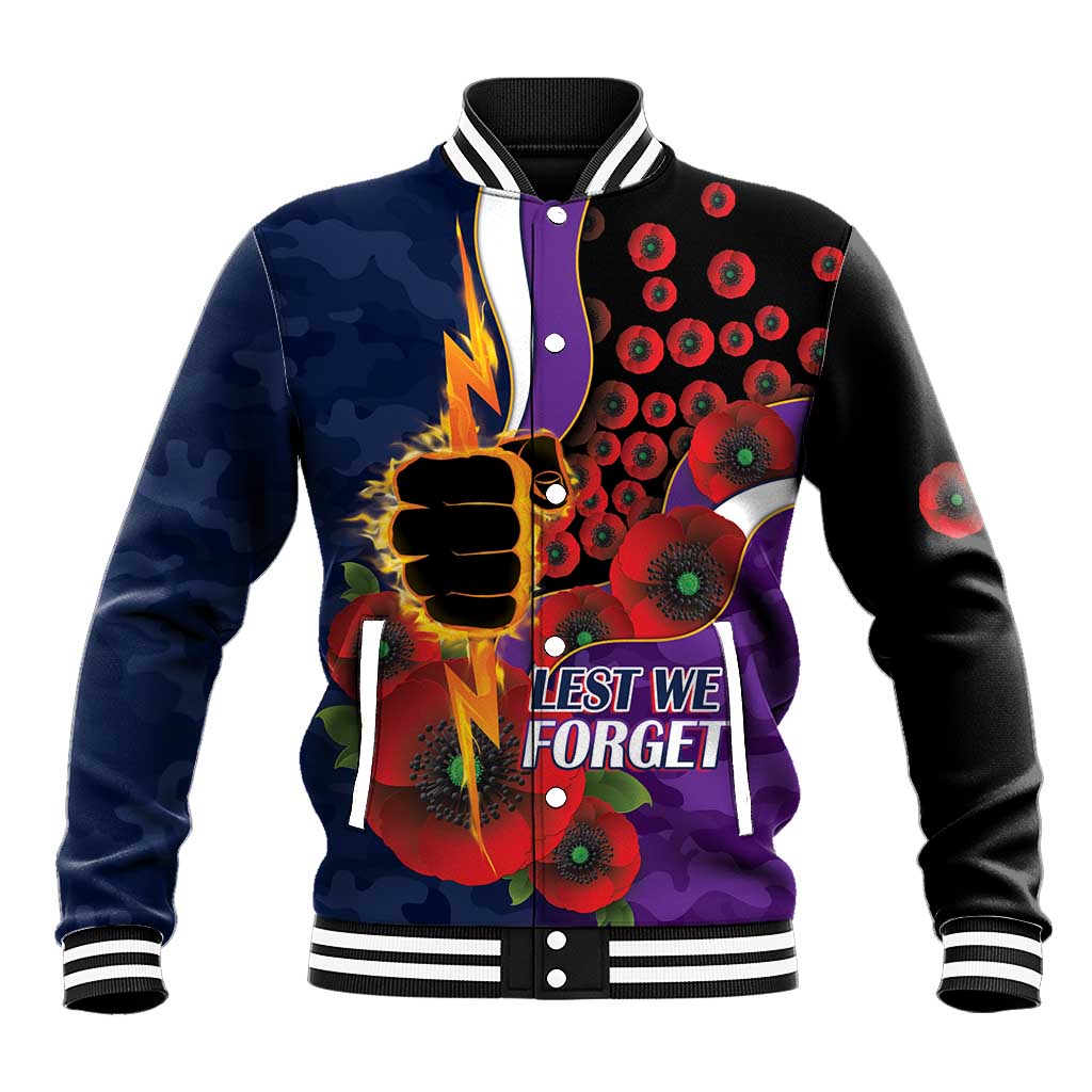 Melbourne Storm ANZAC Personalised Baseball Jacket Lest We Forget Poppy Camo