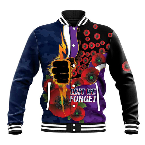 Melbourne Storm ANZAC Personalised Baseball Jacket Lest We Forget Poppy Camo