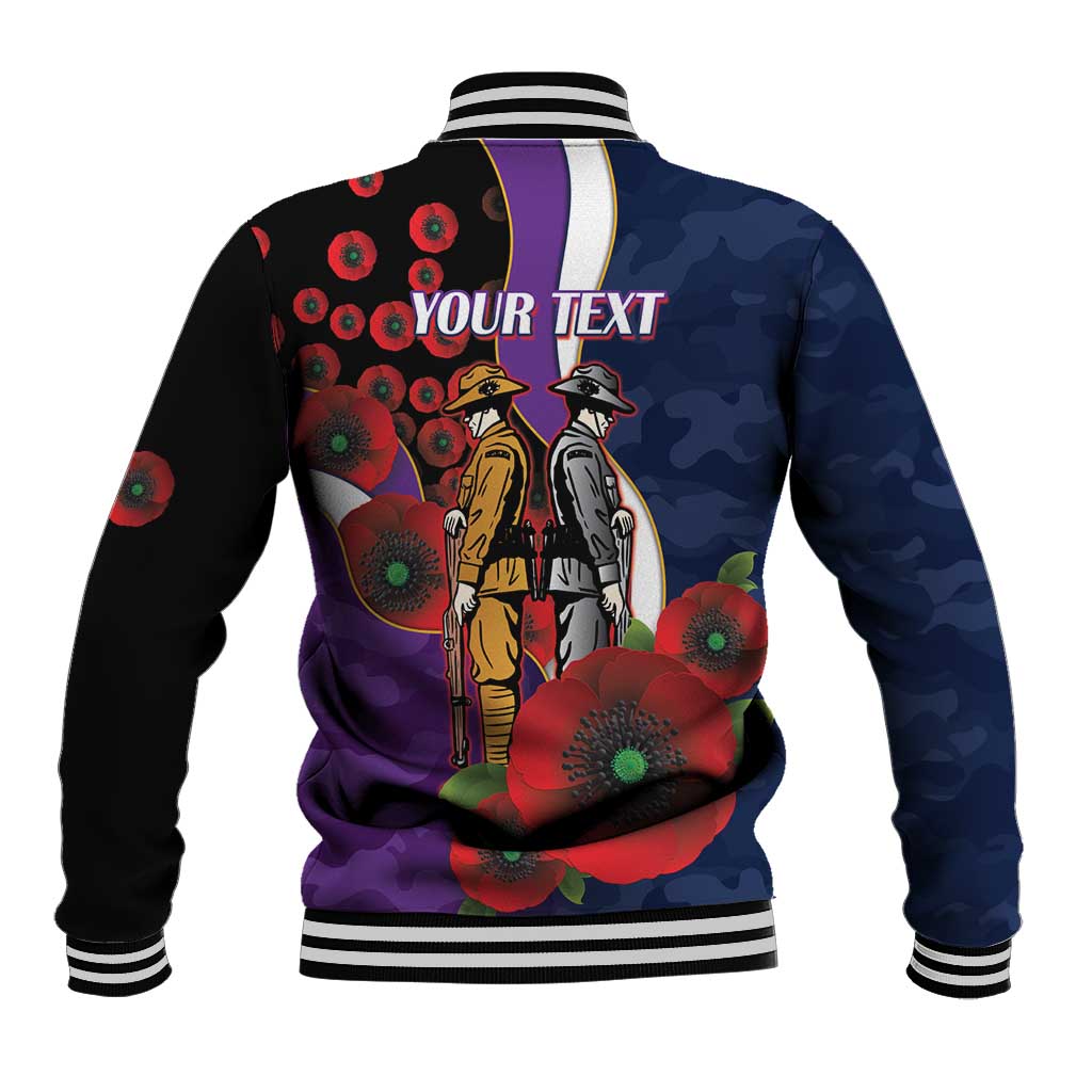 Melbourne Storm ANZAC Personalised Baseball Jacket Lest We Forget Poppy Camo
