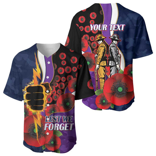 Melbourne Storm ANZAC Personalised Baseball Jersey Lest We Forget Poppy Camo