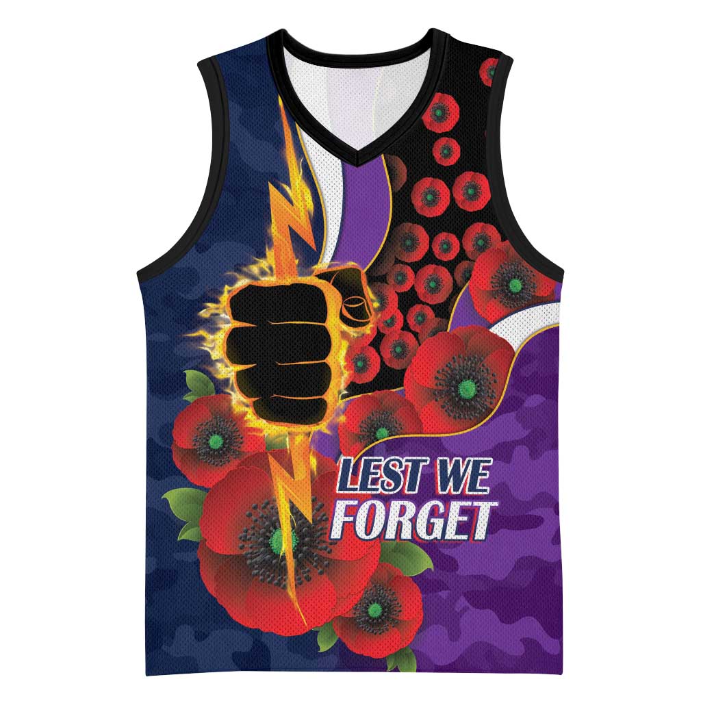 Melbourne Storm ANZAC Personalised Basketball Jersey Lest We Forget Poppy Camo