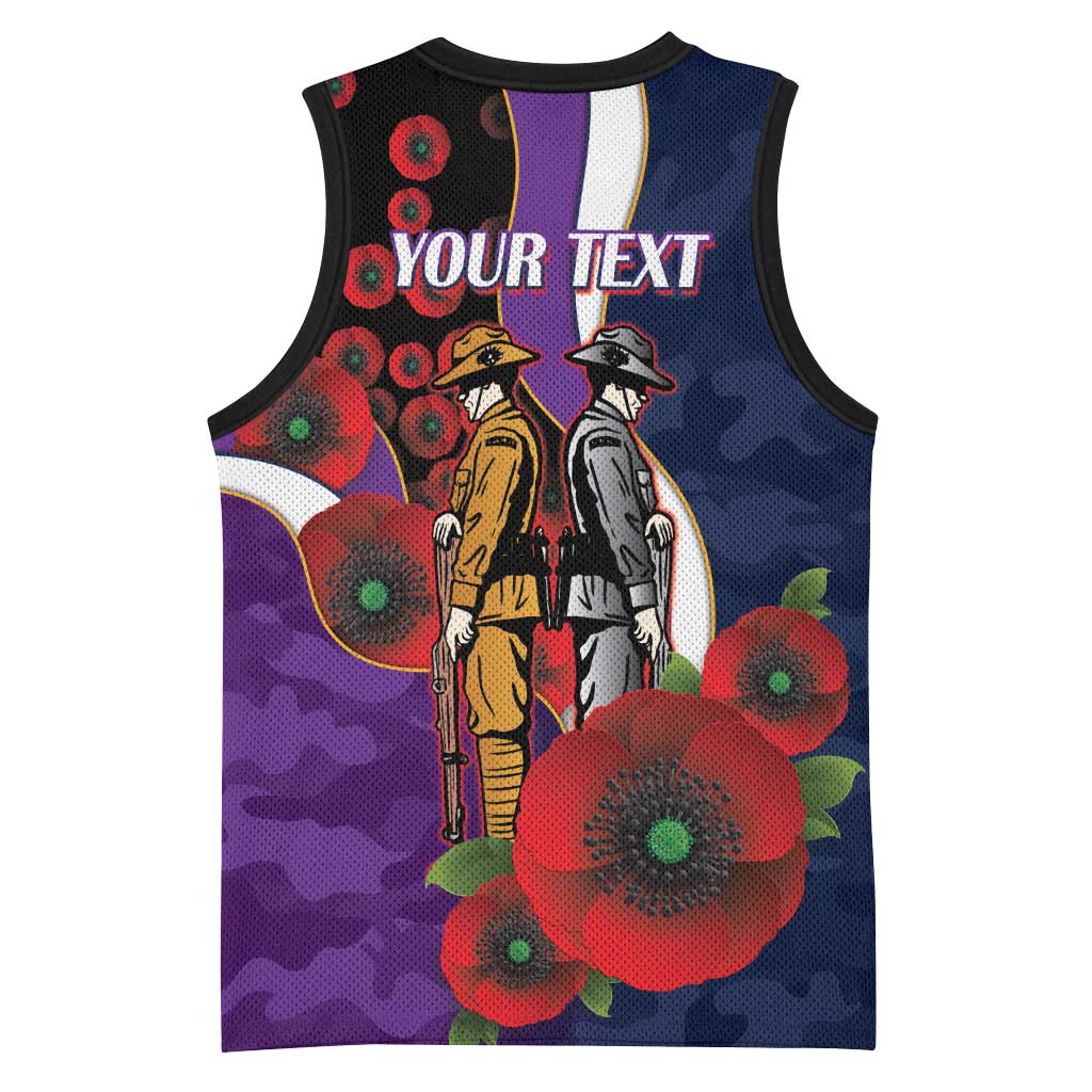 Melbourne Storm ANZAC Personalised Basketball Jersey Lest We Forget Poppy Camo