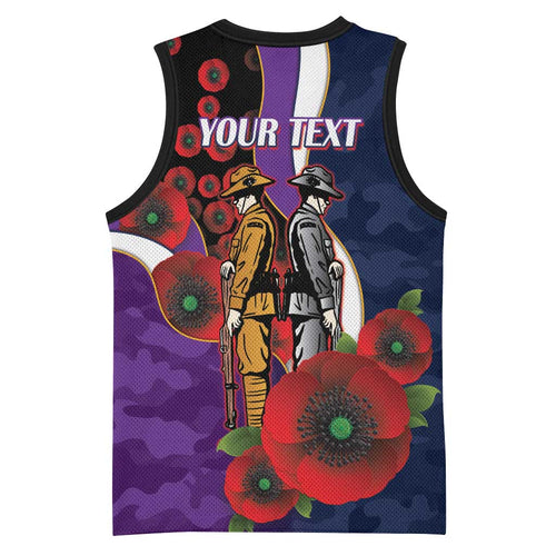 Melbourne Storm ANZAC Personalised Basketball Jersey Lest We Forget Poppy Camo