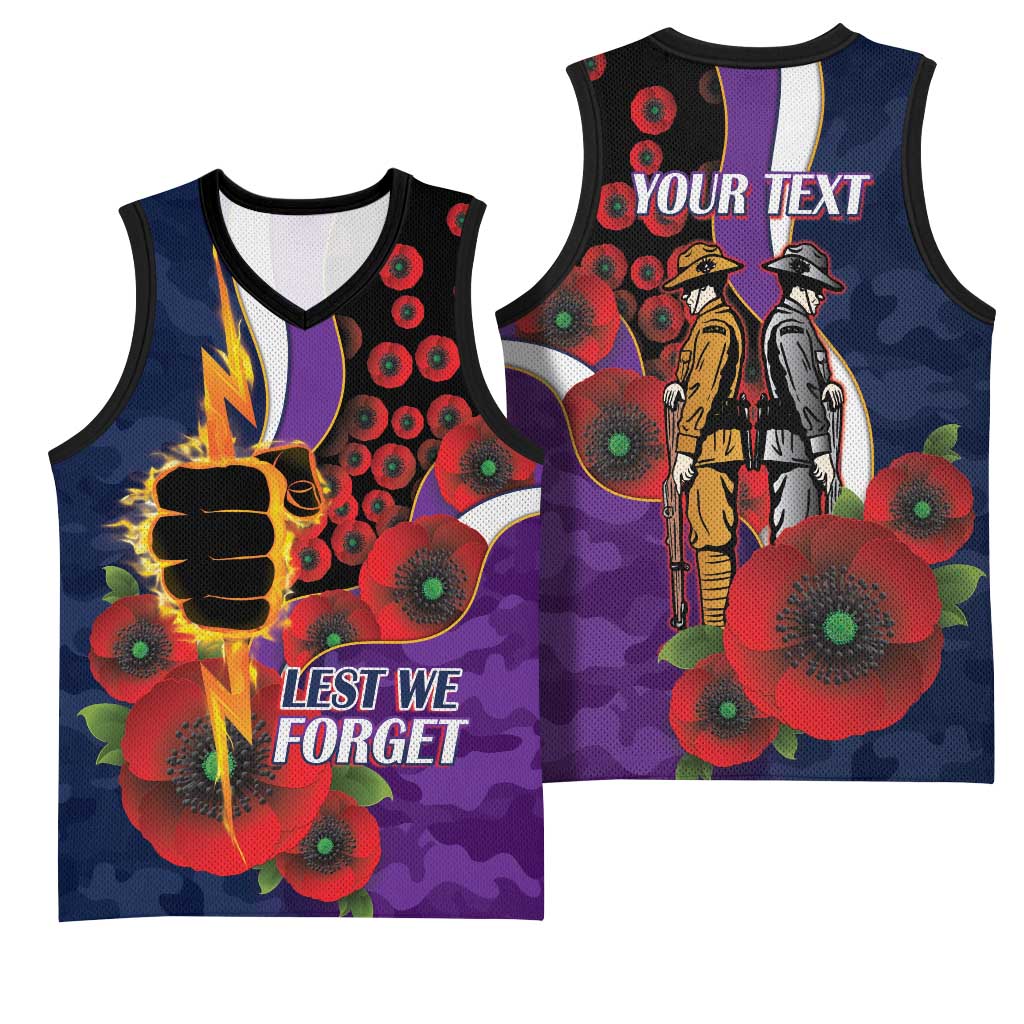 Melbourne Storm ANZAC Personalised Basketball Jersey Lest We Forget Poppy Camo