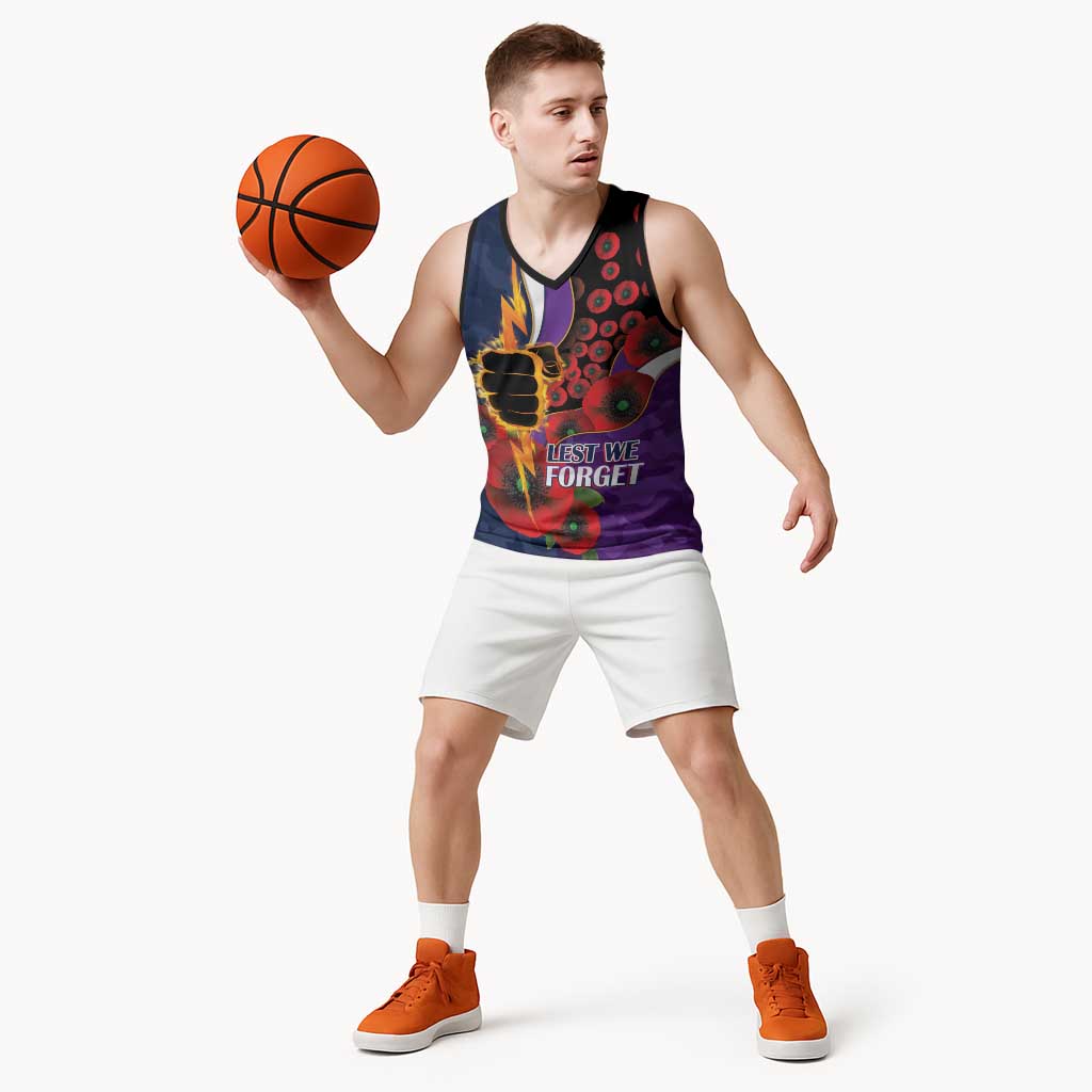 Melbourne Storm ANZAC Personalised Basketball Jersey Lest We Forget Poppy Camo