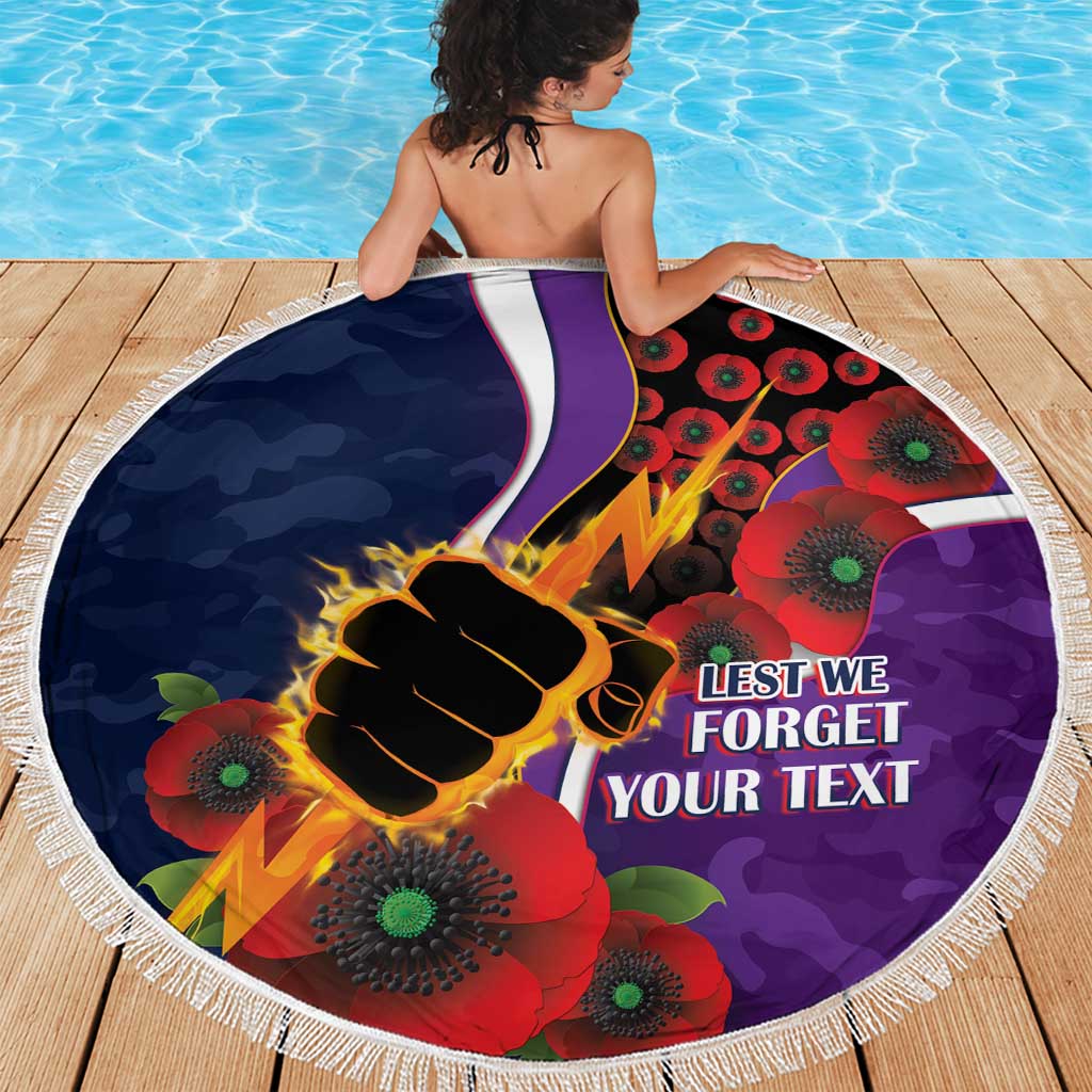 Melbourne Storm ANZAC Personalised Beach Blanket Lest We Forget Poppy Camo