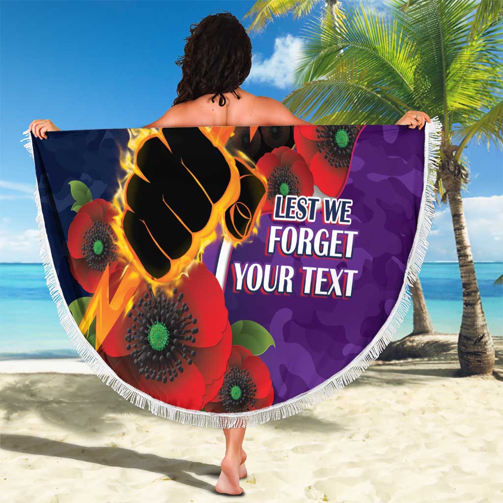 Melbourne Storm ANZAC Personalised Beach Blanket Lest We Forget Poppy Camo