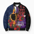 Melbourne Storm ANZAC Personalised Bomber Puffer Jacket Lest We Forget Poppy Camo
