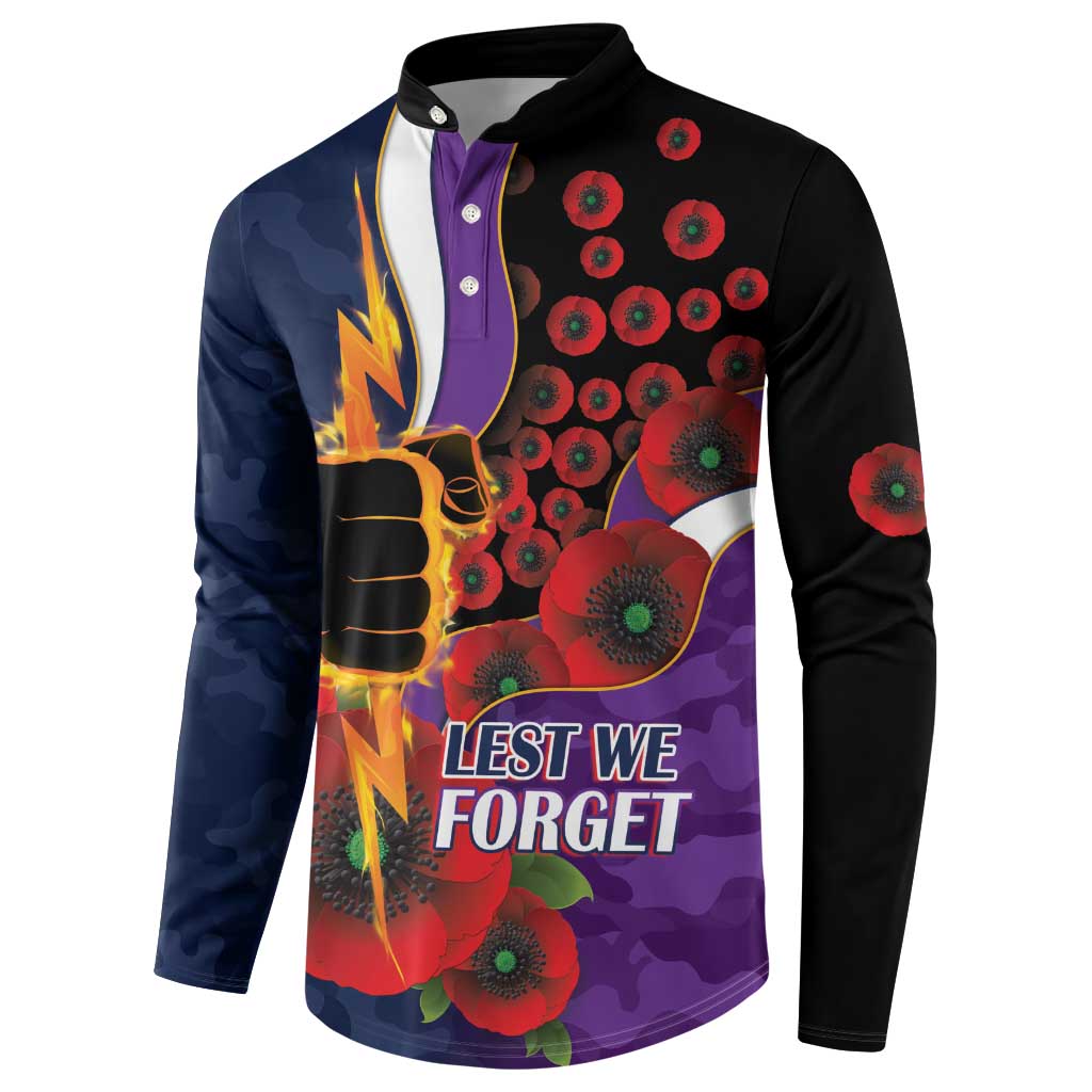 Melbourne Storm ANZAC Personalised Button Sweatshirt Lest We Forget Poppy Camo