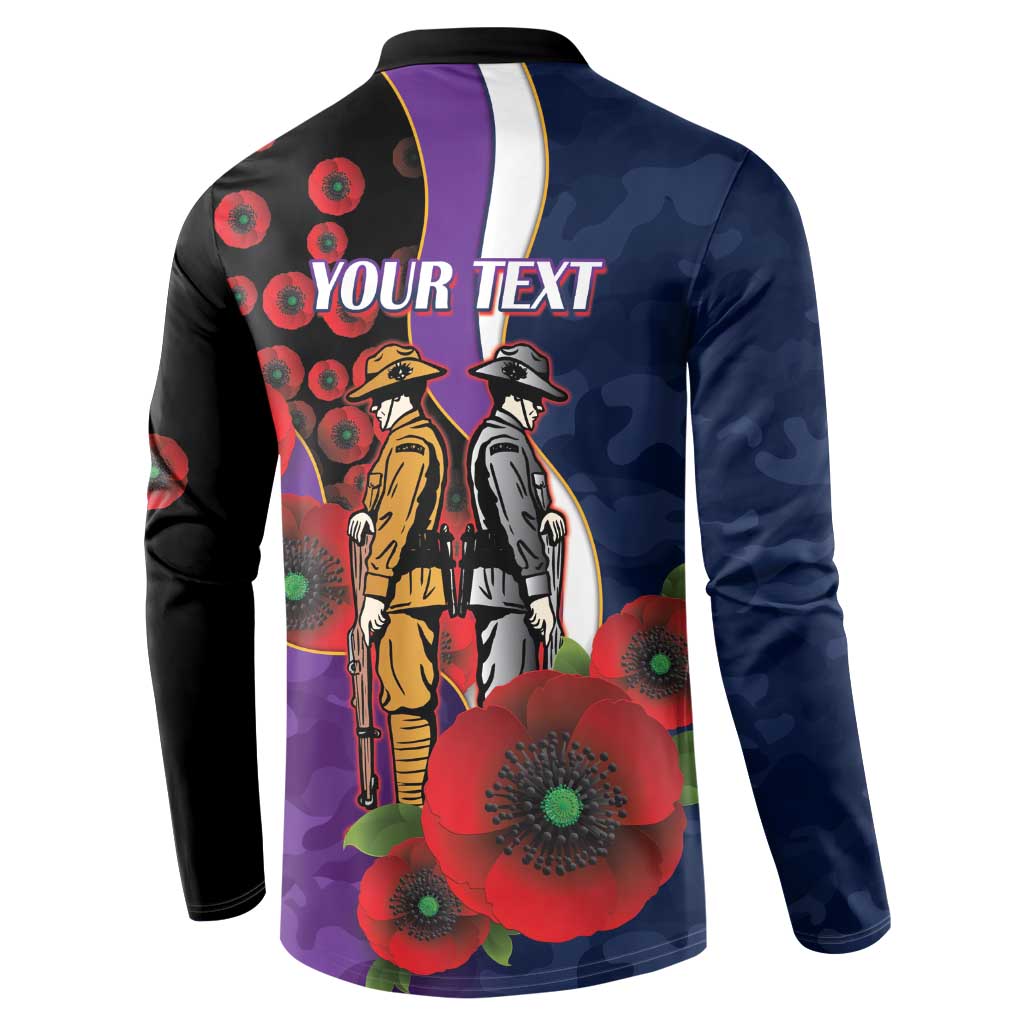 Melbourne Storm ANZAC Personalised Button Sweatshirt Lest We Forget Poppy Camo