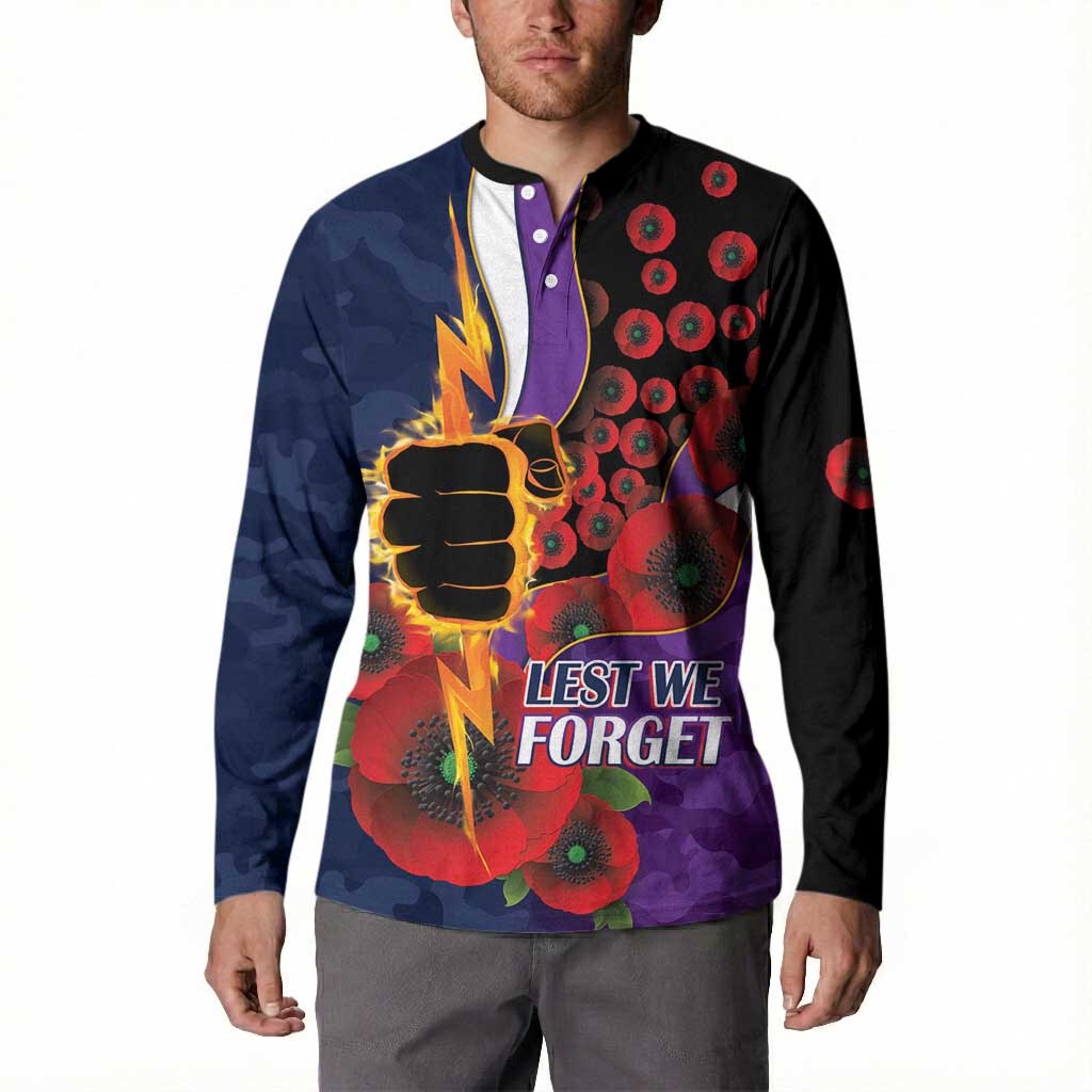 Melbourne Storm ANZAC Personalised Button Sweatshirt Lest We Forget Poppy Camo