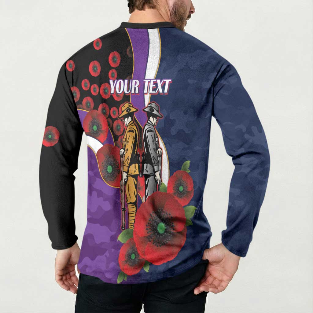 Melbourne Storm ANZAC Personalised Button Sweatshirt Lest We Forget Poppy Camo