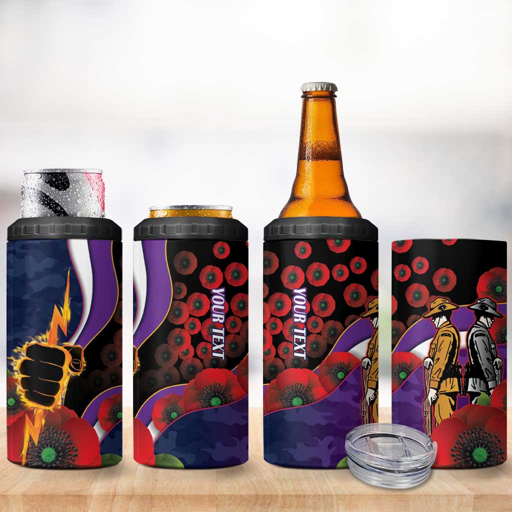 Melbourne Storm ANZAC Personalised 4 in 1 Can Cooler Tumbler Lest We Forget Poppy Camo