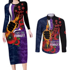 Melbourne Storm ANZAC Personalised Couples Matching Long Sleeve Bodycon Dress and Long Sleeve Button Shirt Lest We Forget Poppy Camo