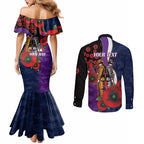 Melbourne Storm ANZAC Personalised Couples Matching Mermaid Dress and Long Sleeve Button Shirt Lest We Forget Poppy Camo