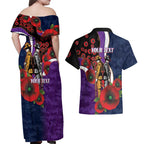 Melbourne Storm ANZAC Personalised Couples Matching Off Shoulder Maxi Dress and Hawaiian Shirt Lest We Forget Poppy Camo