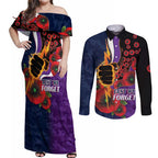 Melbourne Storm ANZAC Personalised Couples Matching Off Shoulder Maxi Dress and Long Sleeve Button Shirt Lest We Forget Poppy Camo