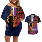 Melbourne Storm ANZAC Personalised Couples Matching Off Shoulder Short Dress and Hawaiian Shirt Lest We Forget Poppy Camo