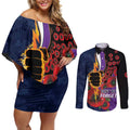 Melbourne Storm ANZAC Personalised Couples Matching Off Shoulder Short Dress and Long Sleeve Button Shirt Lest We Forget Poppy Camo