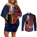 Melbourne Storm ANZAC Personalised Couples Matching Off Shoulder Short Dress and Long Sleeve Button Shirt Lest We Forget Poppy Camo