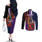 Melbourne Storm ANZAC Personalised Couples Matching Off The Shoulder Long Sleeve Dress and Long Sleeve Button Shirt Lest We Forget Poppy Camo