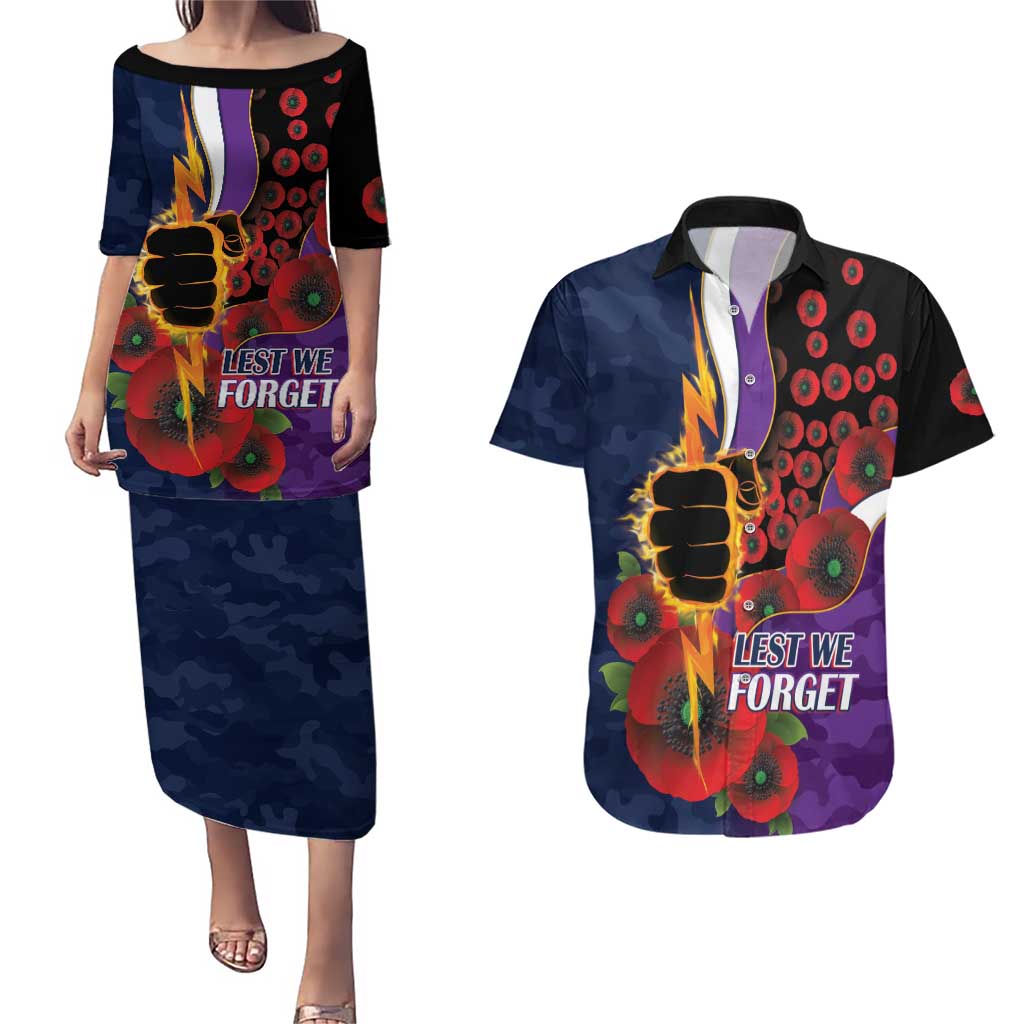 Melbourne Storm ANZAC Personalised Couples Matching Puletasi and Hawaiian Shirt Lest We Forget Poppy Camo