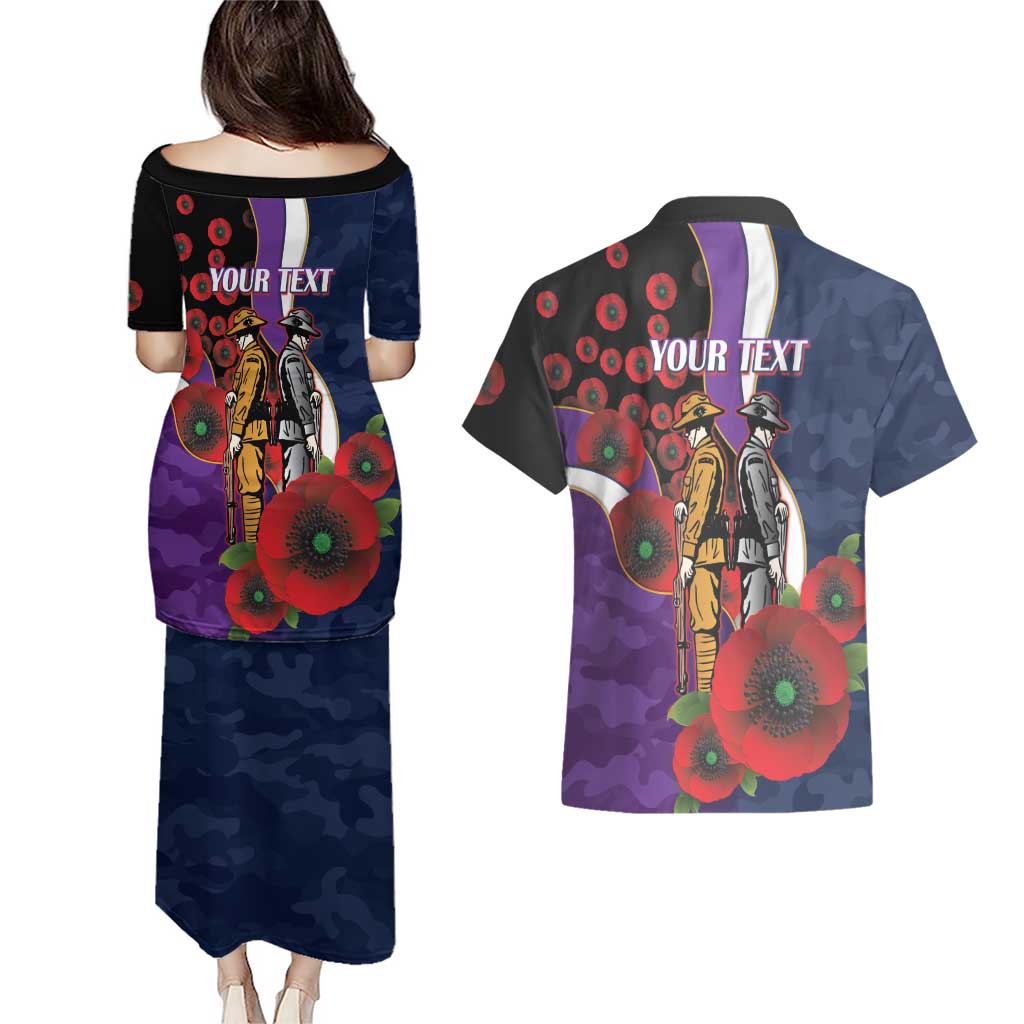 Melbourne Storm ANZAC Personalised Couples Matching Puletasi and Hawaiian Shirt Lest We Forget Poppy Camo