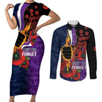 Melbourne Storm ANZAC Personalised Couples Matching Short Sleeve Bodycon Dress and Long Sleeve Button Shirt Lest We Forget Poppy Camo