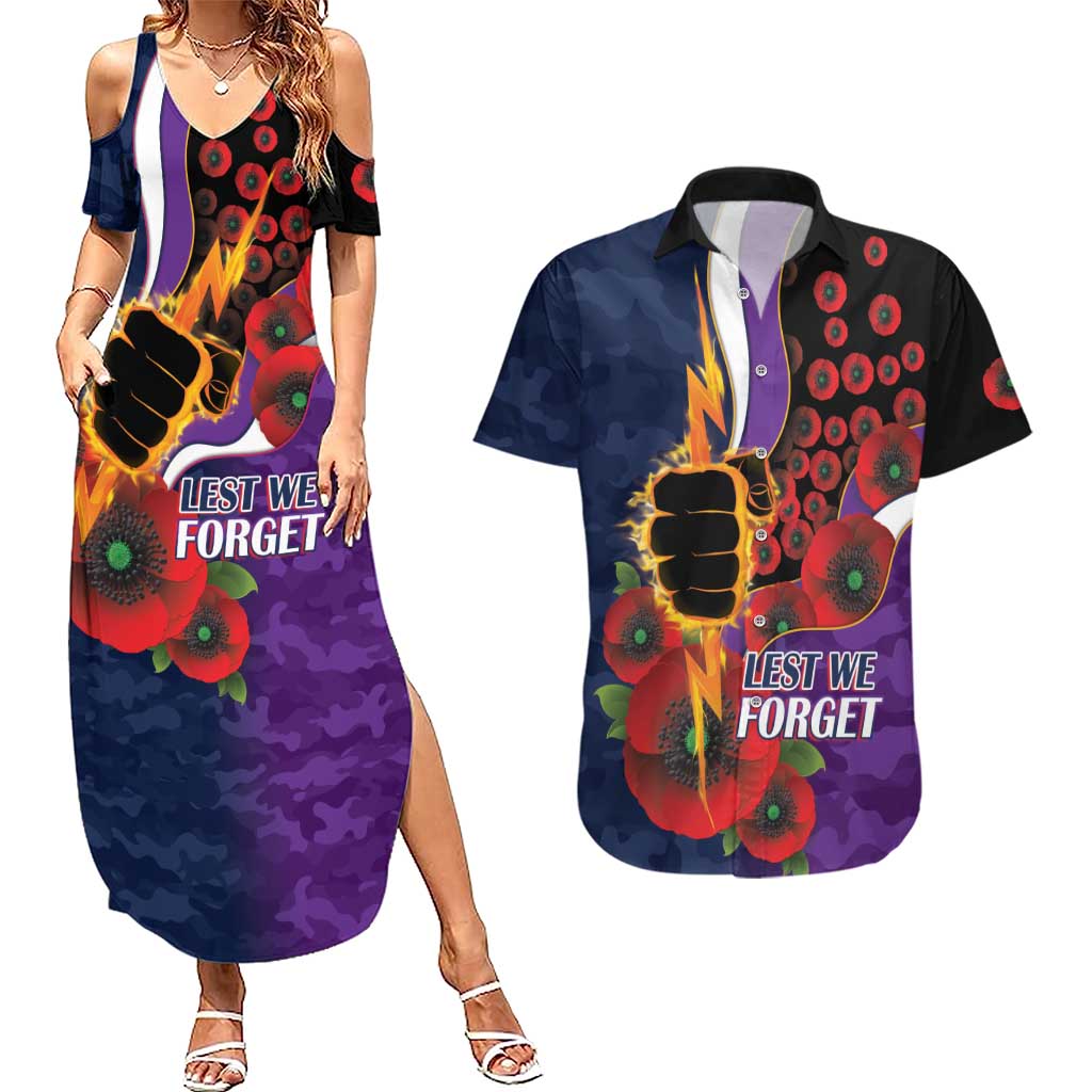 Melbourne Storm ANZAC Personalised Couples Matching Summer Maxi Dress and Hawaiian Shirt Lest We Forget Poppy Camo