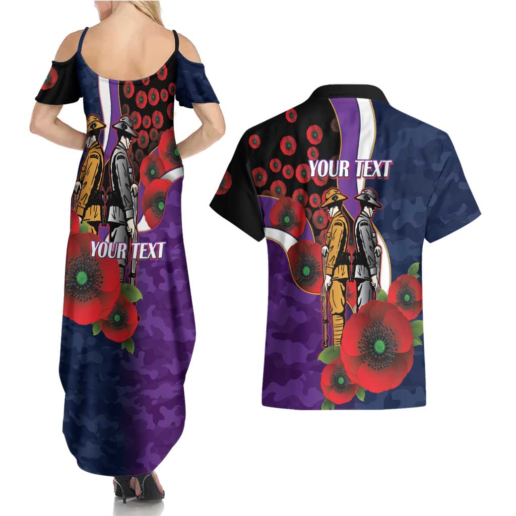 Melbourne Storm ANZAC Personalised Couples Matching Summer Maxi Dress and Hawaiian Shirt Lest We Forget Poppy Camo