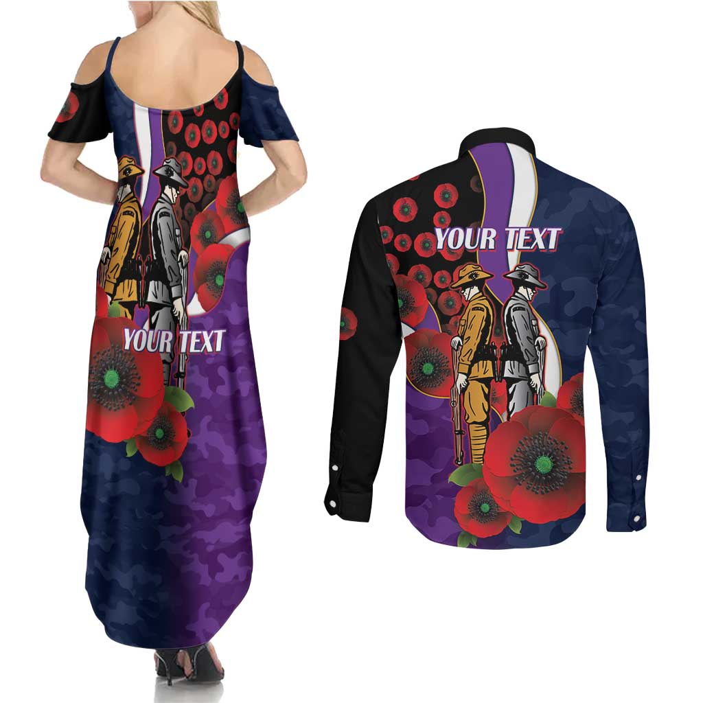 Melbourne Storm ANZAC Personalised Couples Matching Summer Maxi Dress and Long Sleeve Button Shirt Lest We Forget Poppy Camo