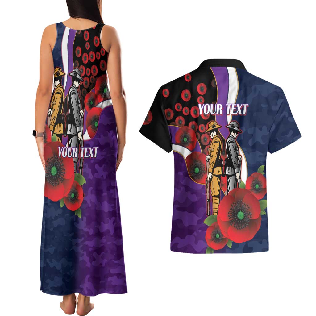 Melbourne Storm ANZAC Personalised Couples Matching Tank Maxi Dress and Hawaiian Shirt Lest We Forget Poppy Camo