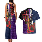 Melbourne Storm ANZAC Personalised Couples Matching Tank Maxi Dress and Hawaiian Shirt Lest We Forget Poppy Camo